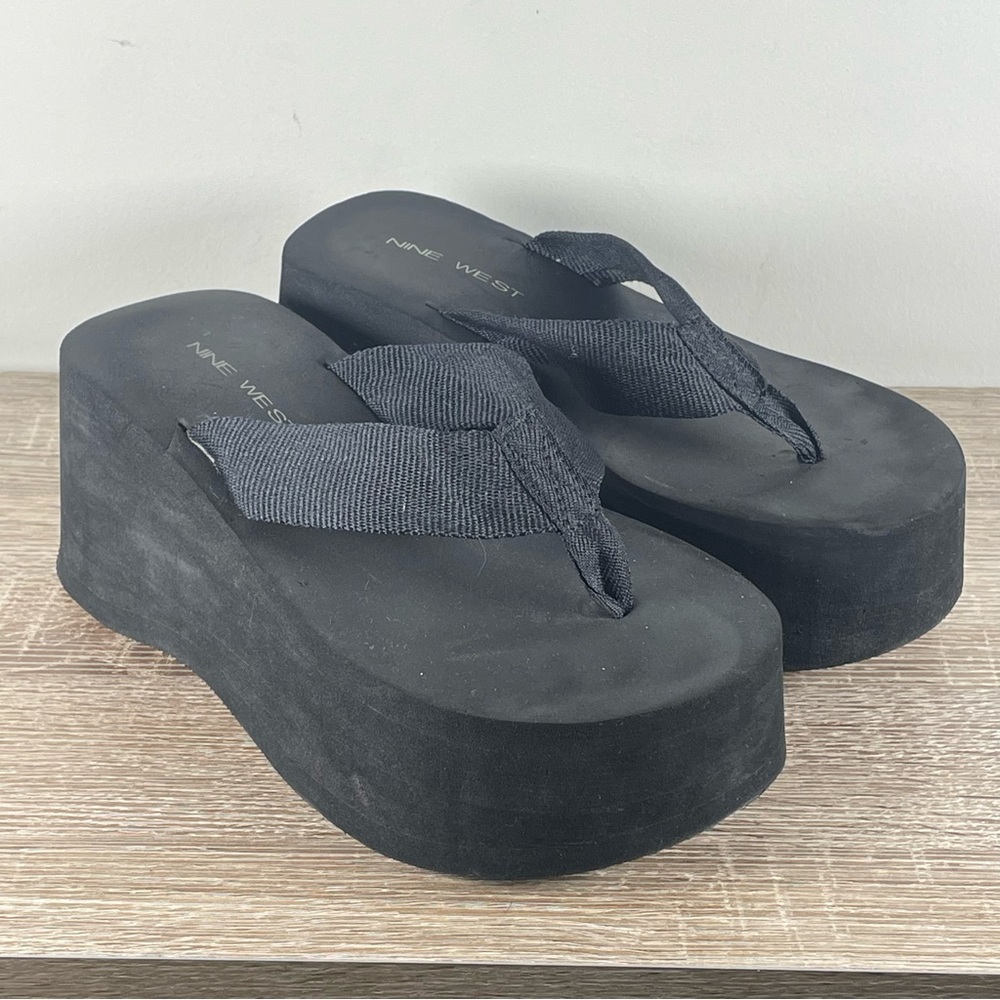 Y2K Nine West Platform Flip Flops Wedge Thong Sandals - Size 7